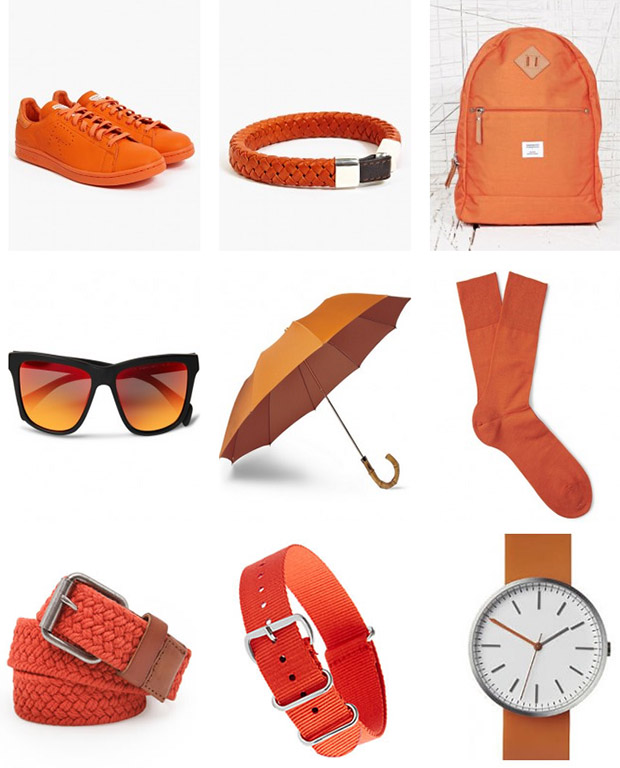 Мужские оранжевые кеды, носки, часы